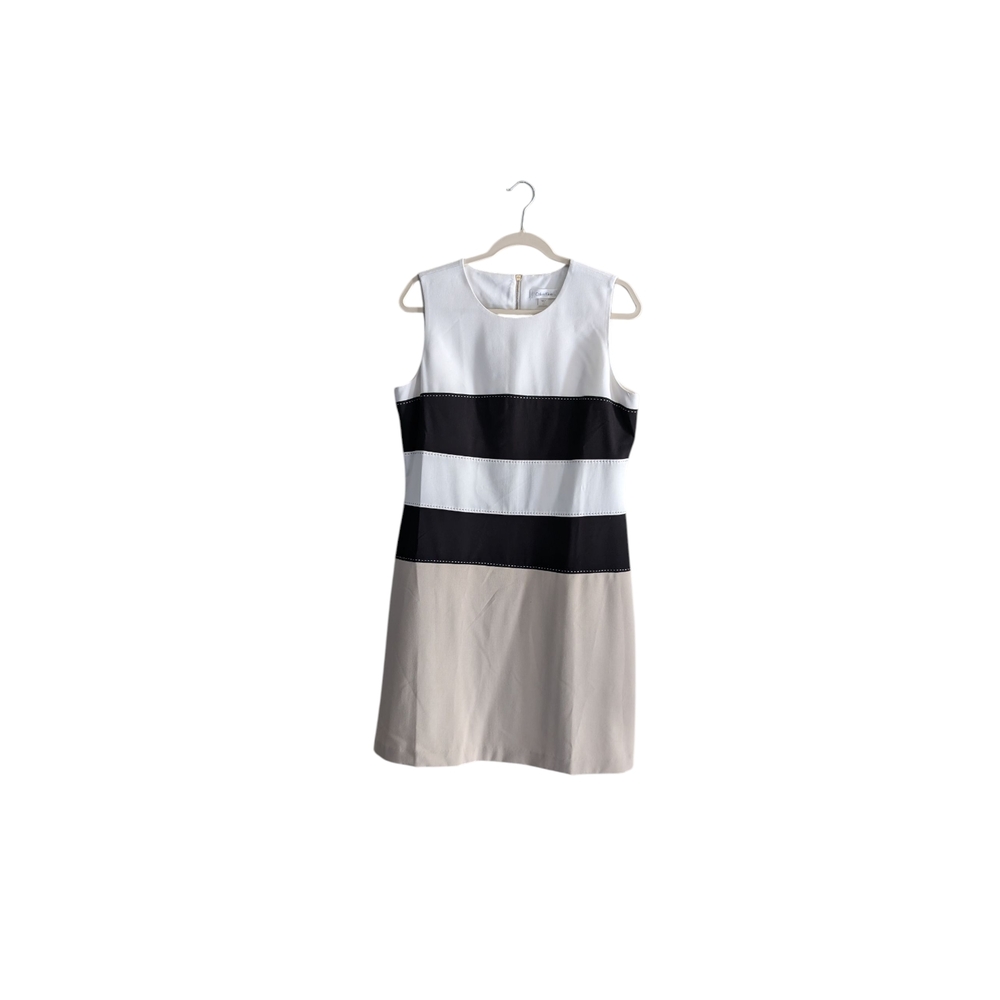 Calvin Klein Black, White, and Tan Mini Dress Size 12